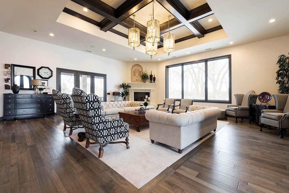 A living room filled with furniture and a fire place