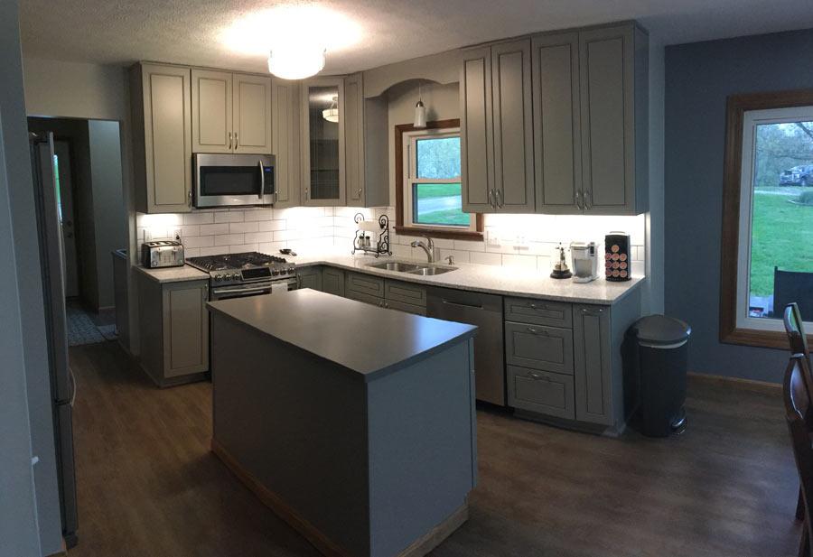 A kitchen that has a lot of counter space in it