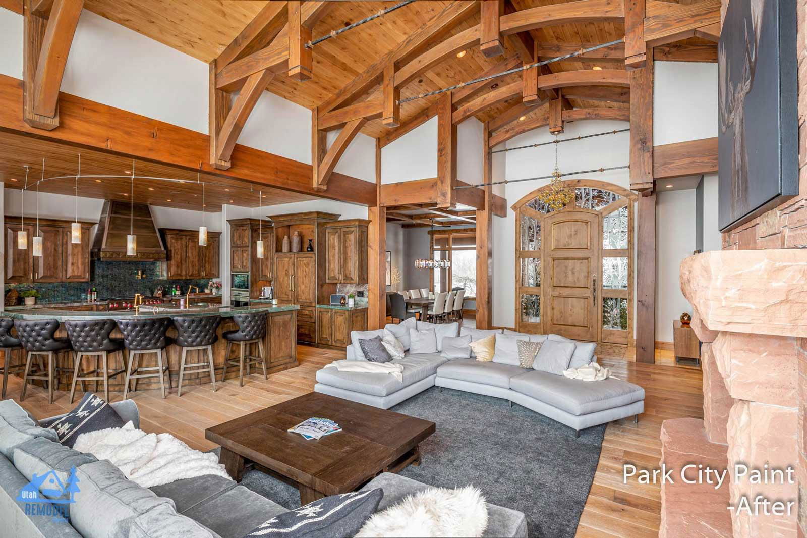 A living room filled with furniture and a fire place