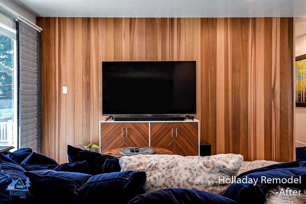 A living room with a large flat screen tv